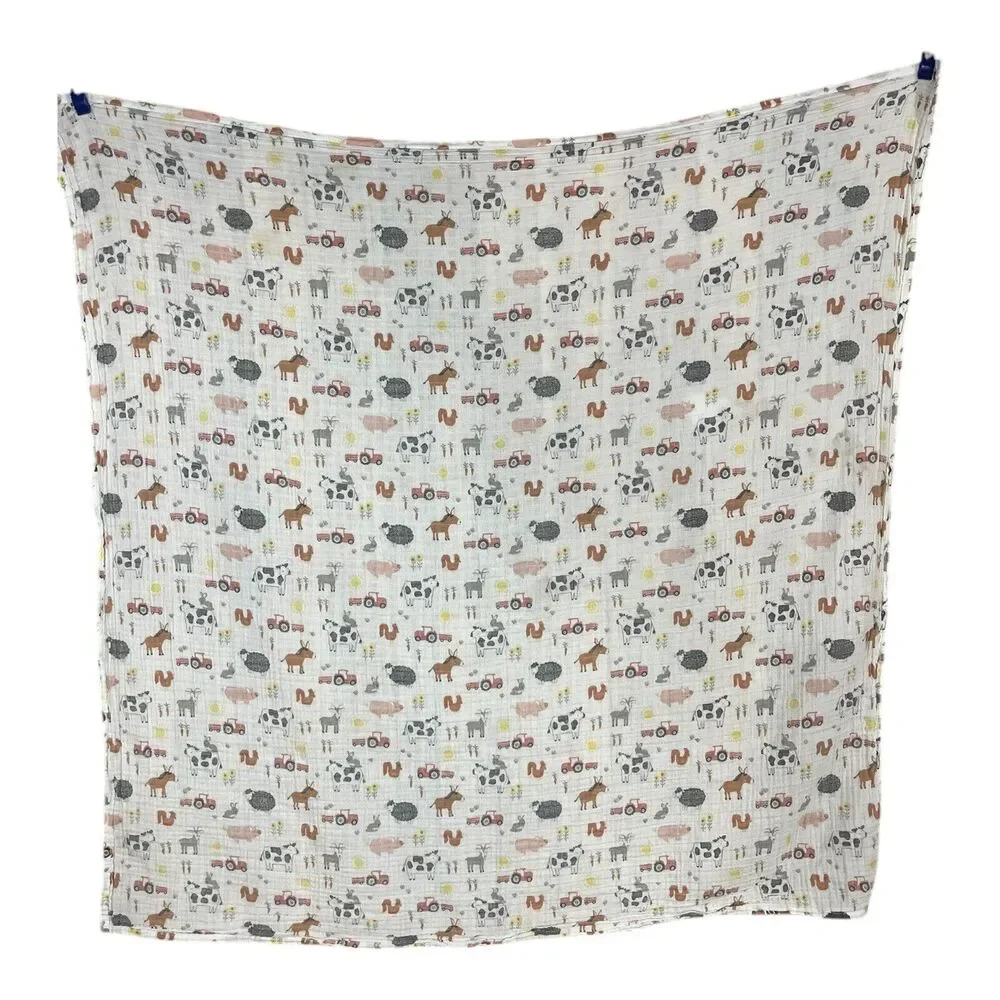 Parent’s Choice Animal Farm Muslin Baby Blanket Tractor Cow Horse Pig Sheep Goat - Picture 4 of 5